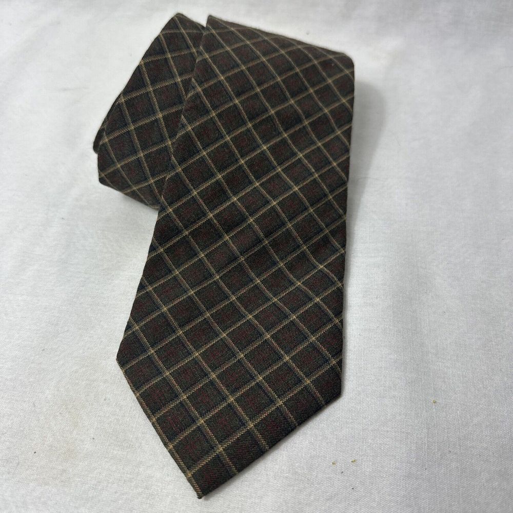 Vintage Pendleton Necktie Men's Plaid Brown Black ‎ 100% Wool USA Wide 3 3/4"